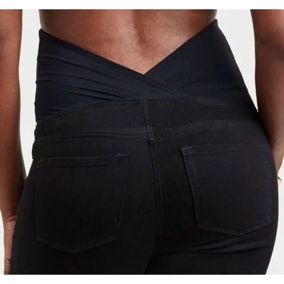 Isabel Maternity Women’s Crossover Panel Maternity Skinny 28 Jeans Black 6 NWT - Picture 2 of 7